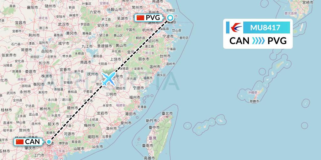 MU8417 China Eastern Airlines Flight Map: Guangzhou to Shanghai