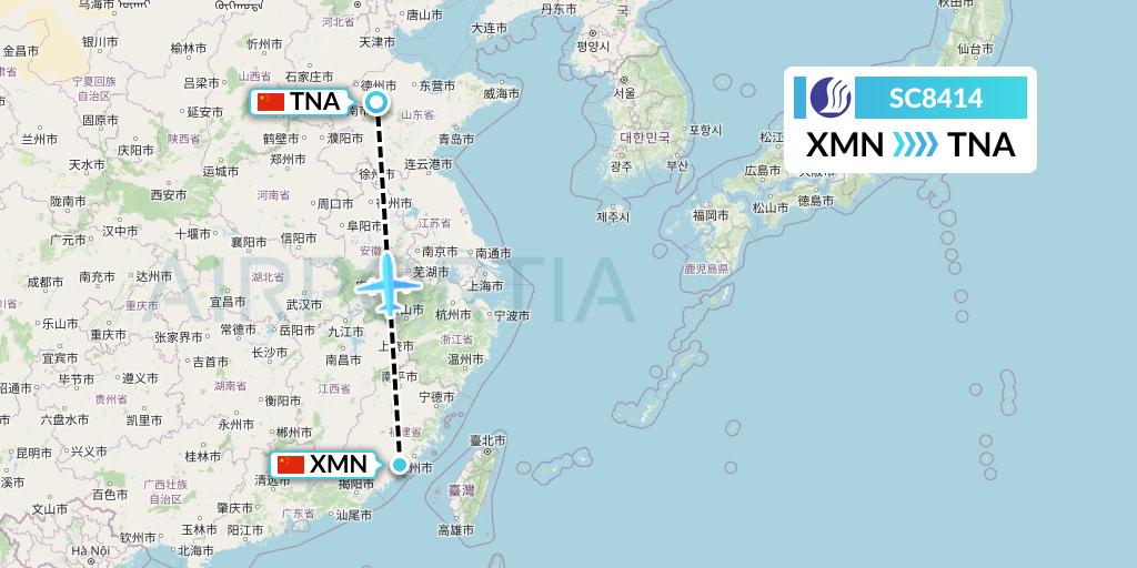 SC8414 Shandong Airlines Flight Map: Xiamen to Jinan