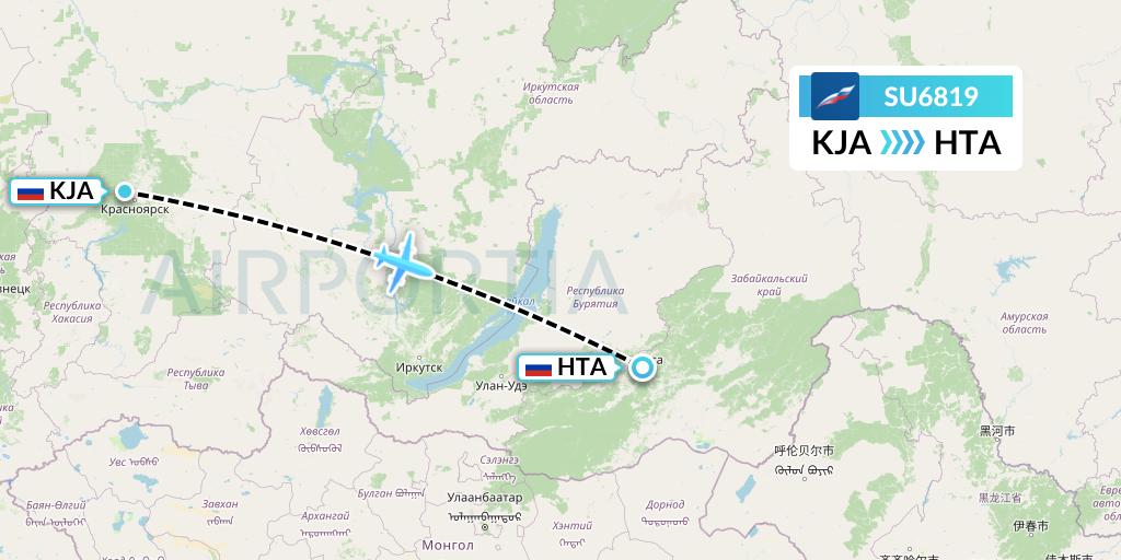 SU6819 Aeroflot Flight Map: Krasnoyarsk to Chita