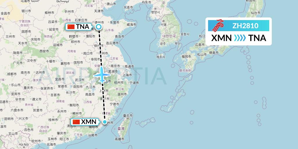 ZH2810 Shenzhen Airlines Flight Map: Xiamen to Jinan