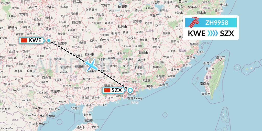 ZH9958 Shenzhen Airlines Flight Map: Guiyang to Shenzhen