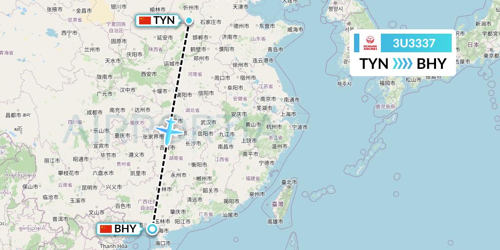 3U3337 Sichuan Airlines Flight Map: Taiyuan to Beihai