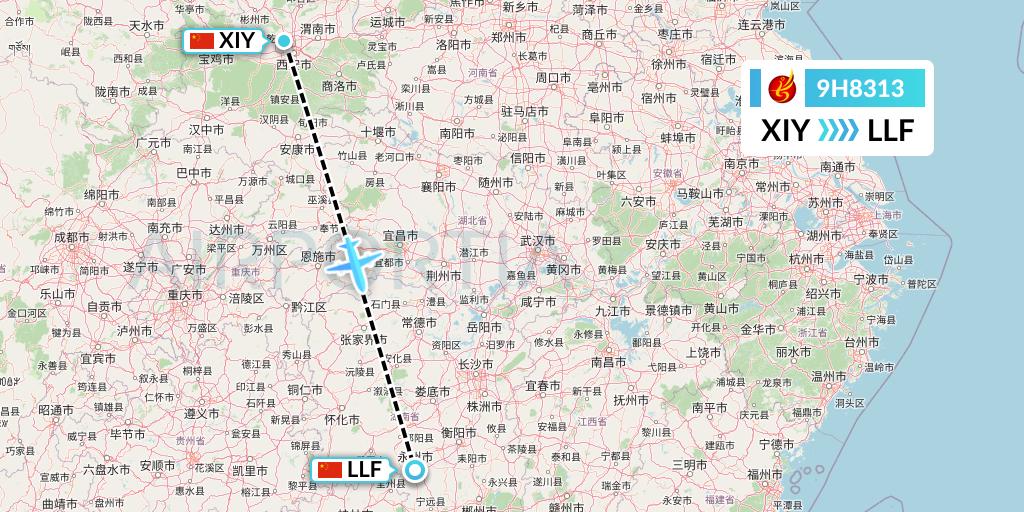 9H8313 Air Changan Flight Map: Xi'an to Yongzhou