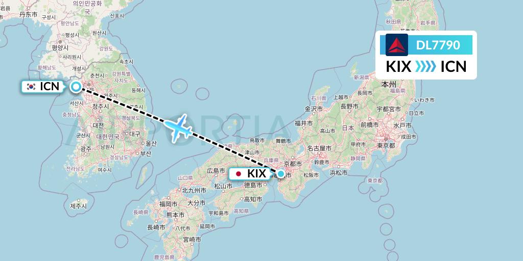 DL7790 Delta Air Lines Flight Map: Osaka to Seoul