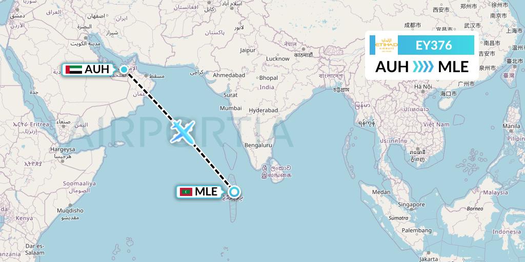 EY376 Etihad Airways Flight Map: Abu Dhabi to Male