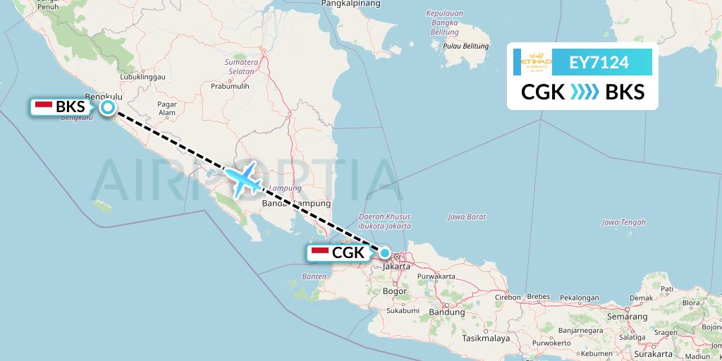 EY7124 Etihad Airways Flight Map: Jakarta to Bengkulu