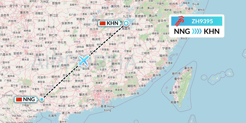 ZH9395 Shenzhen Airlines Flight Map: Nanning to Nanchang