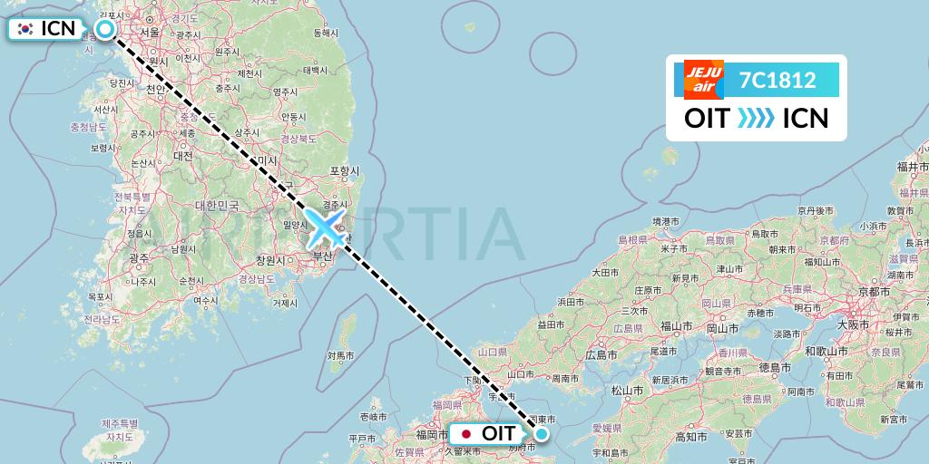 7C1812 Jeju Air Flight Map: Oita to Seoul