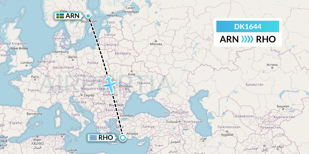 DK1644 Thomas Cook Airlines Scandinavia Flight Map: Stockholm to Rhodes