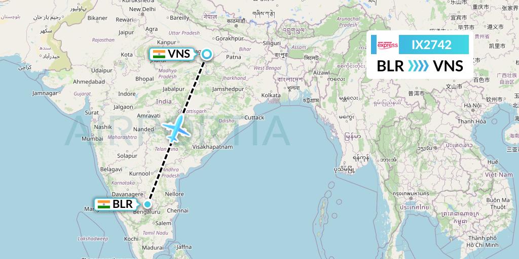 IX2742 Air India Express Flight Map: Bangalore to Varanasi