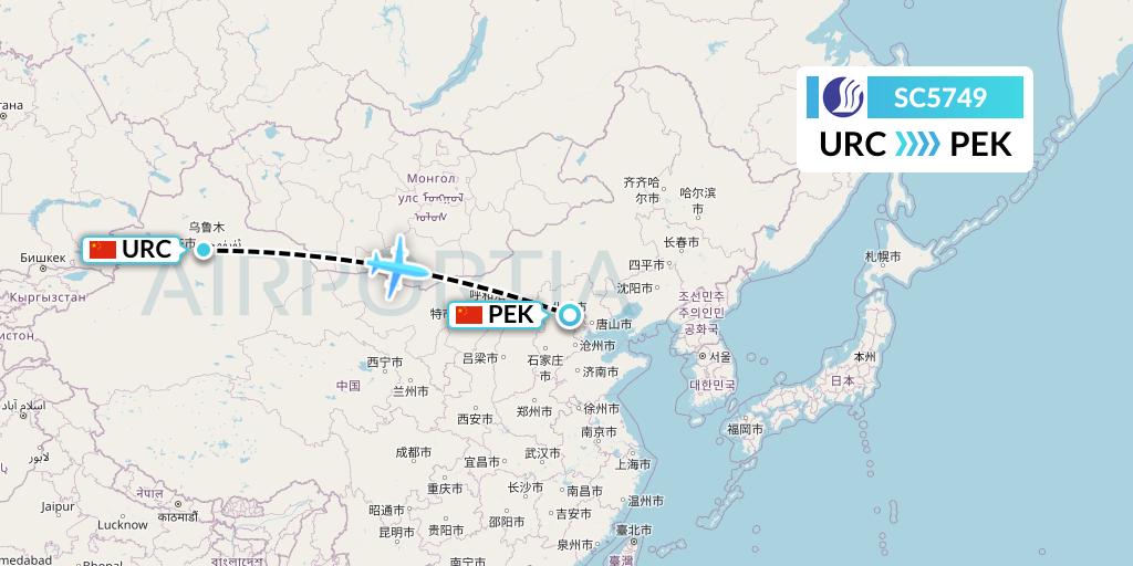 SC5749 Shandong Airlines Flight Map: Urumqi to Beijing