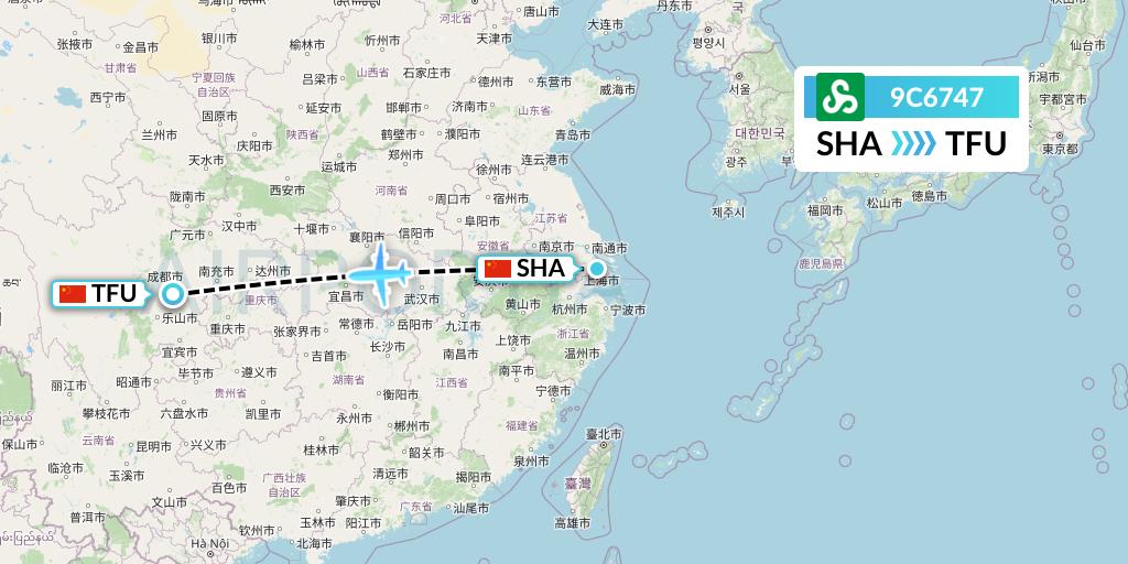 9C6747 Spring Airlines Flight Map: Shanghai to Chengdu