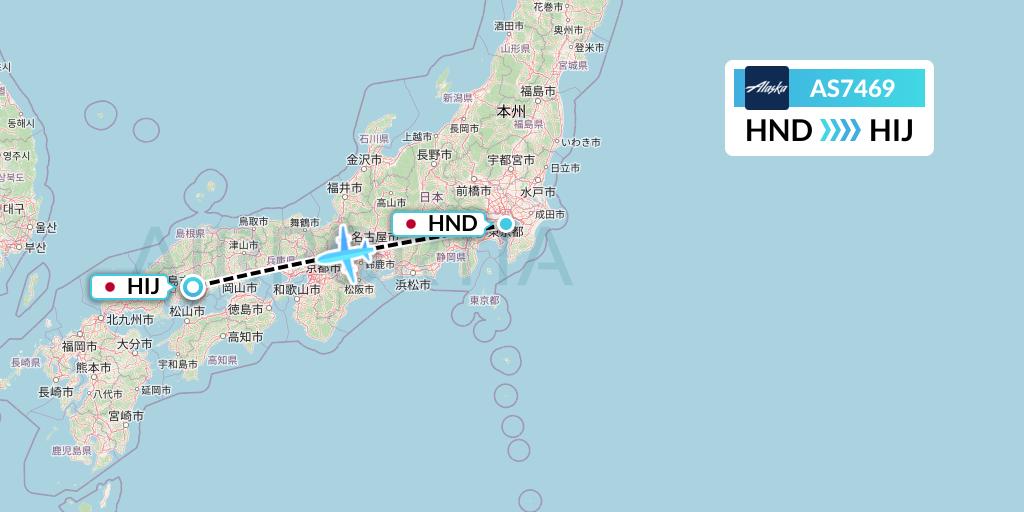 AS7469 Alaska Airlines Flight Map: Tokyo to Hiroshima