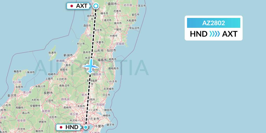 AZ2802 ITA Airways Flight Map: Tokyo to Akita