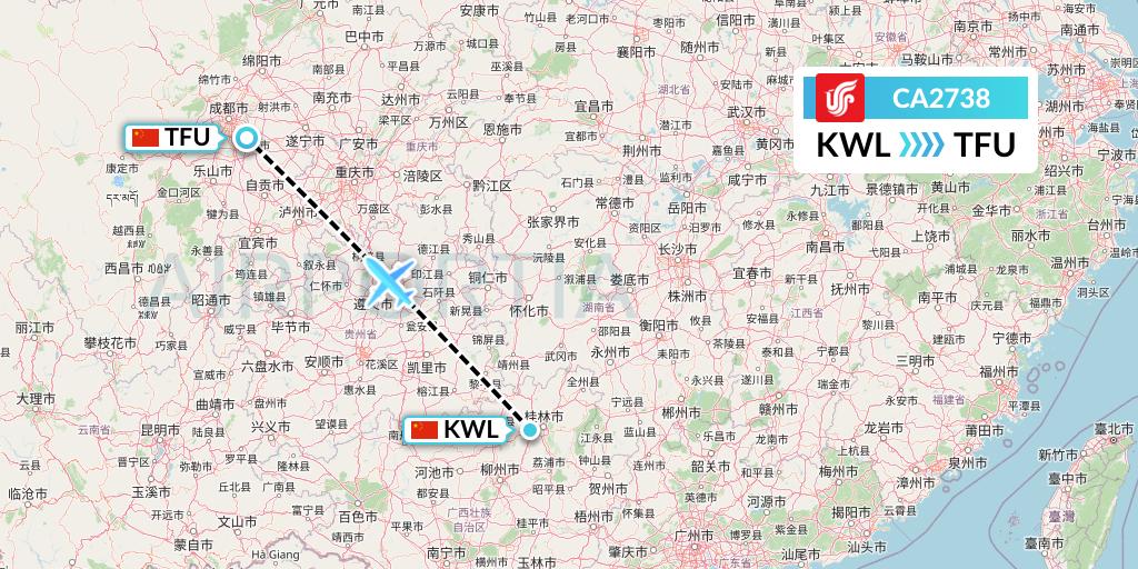 CA2738 Air China Flight Map: Guilin to Chengdu
