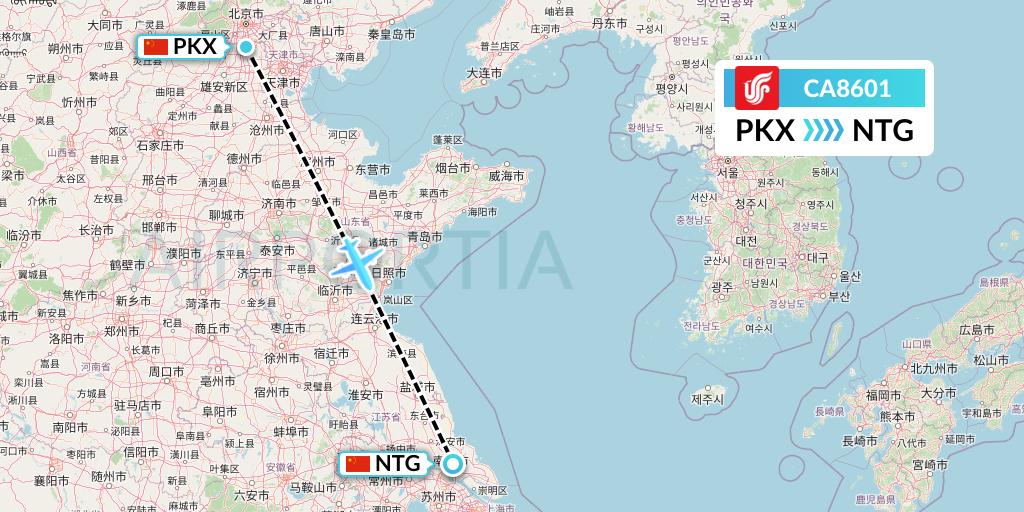 CA8601 Air China Flight Map: Beijing to Nantong