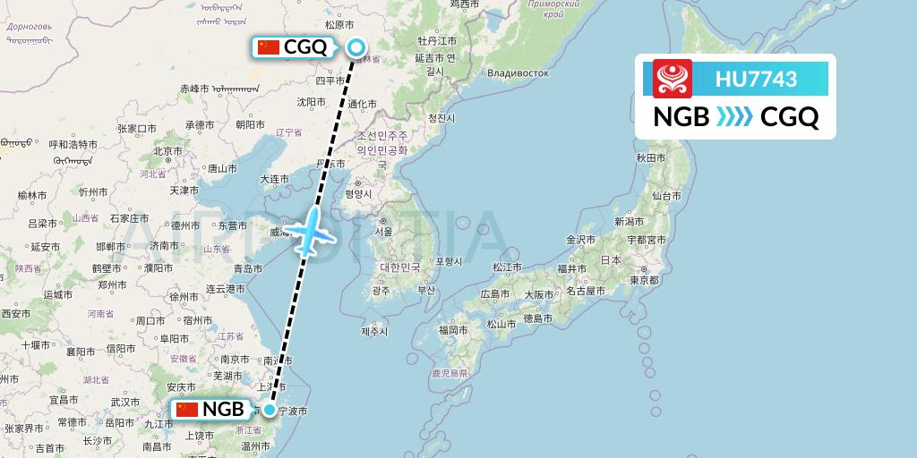 HU7743 Hainan Airlines Flight Map: Ningbo to Changchun