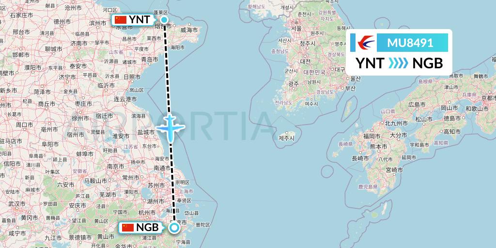 MU8491 China Eastern Airlines Flight Map: Yantai to Ningbo
