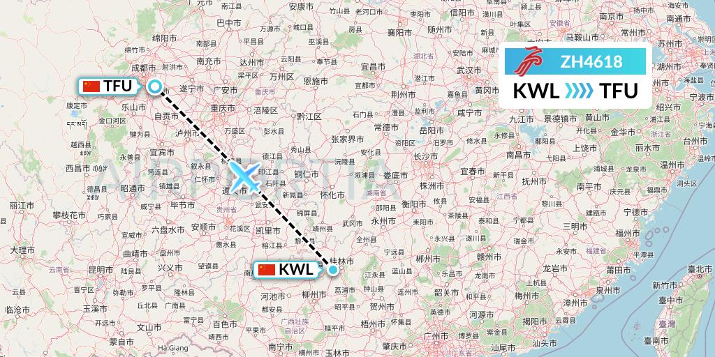 ZH4618 Shenzhen Airlines Flight Map: Guilin to Chengdu