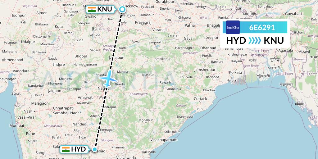 6E6291 IndiGo Airlines Flight Map: Hyderabad to India