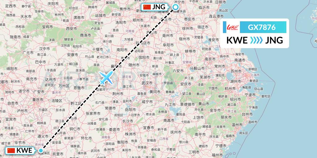 GX7876 GX Airlines Flight Map: Guiyang to Jining