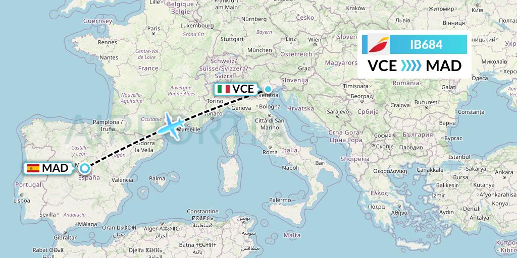 IB684 Iberia Flight Map: Venice to Madrid