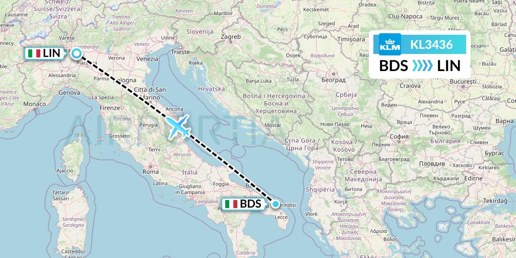 KL3436 KLM Flight Map: Brindisi to Milan