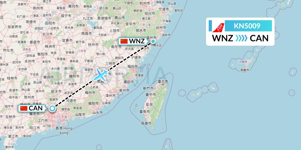 KN5009 China United Airlines Flight Map: Wenzhou to Guangzhou