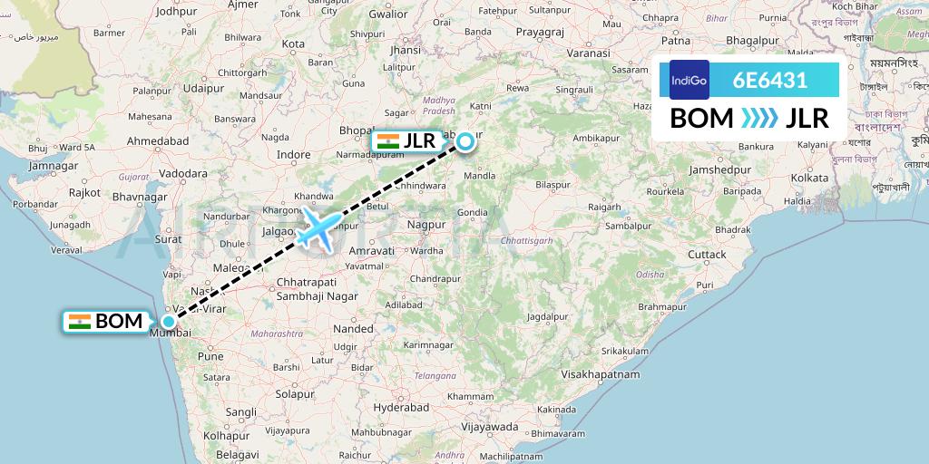 6E6431 IndiGo Airlines Flight Map: Mumbai to Jabalpur