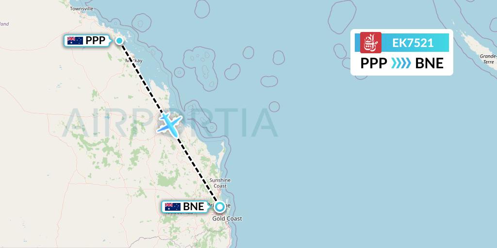 EK7521 Emirates Flight Map: Proserpine to Brisbane