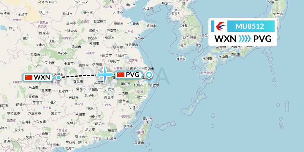 MU8512 China Eastern Airlines Flight Map: Wanzhou to Shanghai