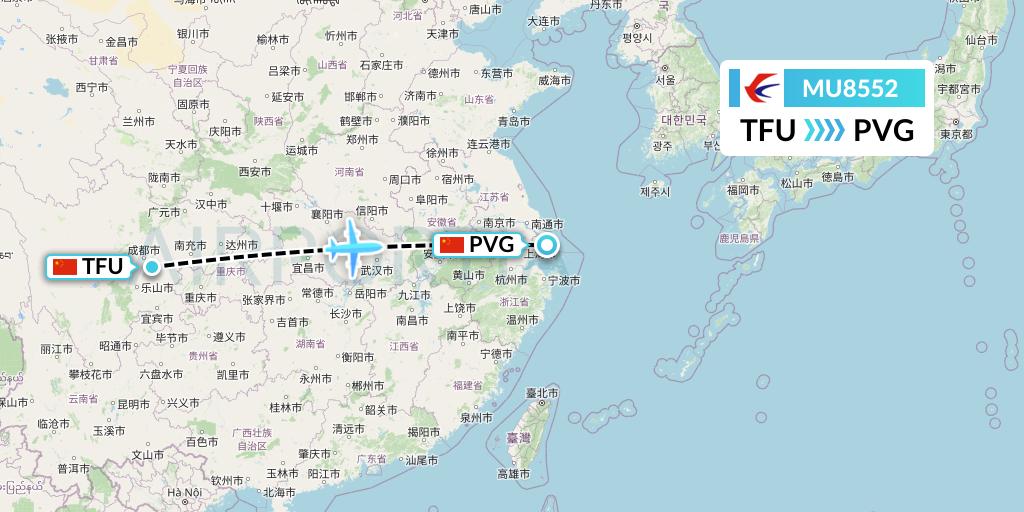 MU8552 China Eastern Airlines Flight Map: Chengdu to Shanghai