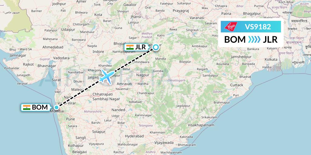 VS9182 Virgin Atlantic Airways Flight Map: Mumbai to Jabalpur