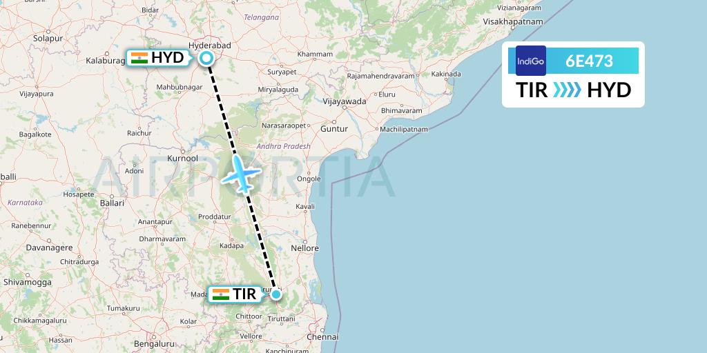 6E473 IndiGo Airlines Flight Map: Tirupati to Hyderabad