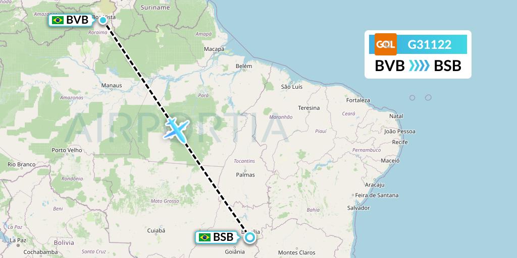 G31122 GOL Transportes Aeros Flight Map: Boa Vista to Brasilia