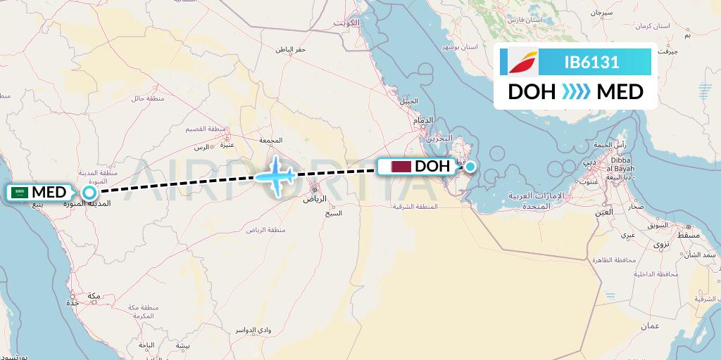 IB6131 Iberia Flight Map: Doha to Medina