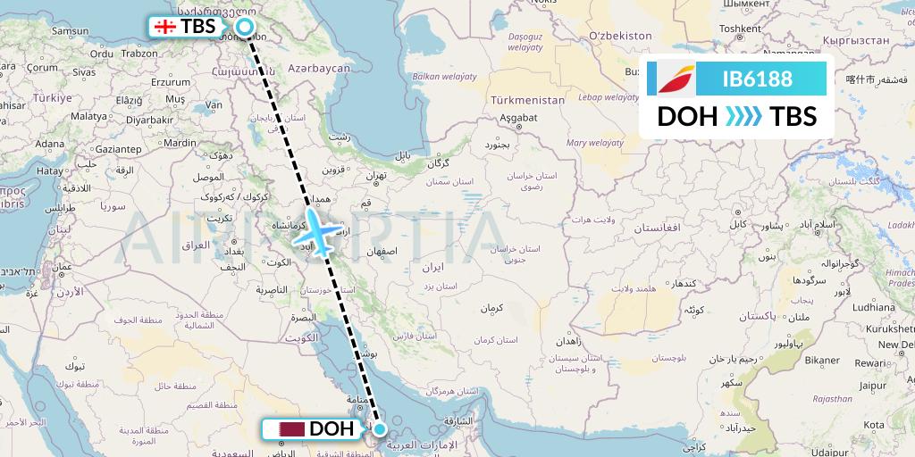 IB6188 Iberia Flight Map: Doha to Tbilisi