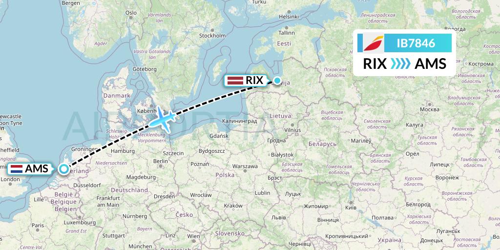 IB7846 Iberia Flight Map: Riga to Amsterdam