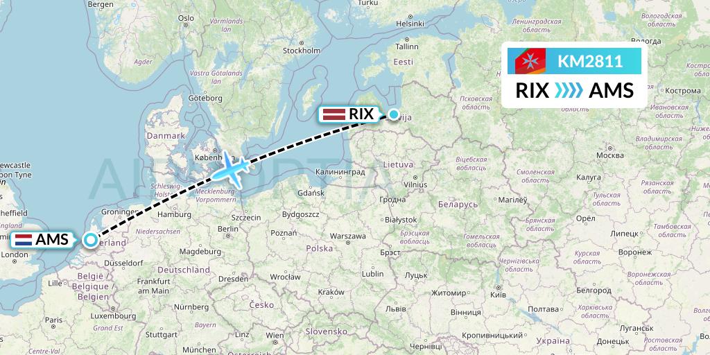 KM2811 Air Malta Flight Map: Riga to Amsterdam