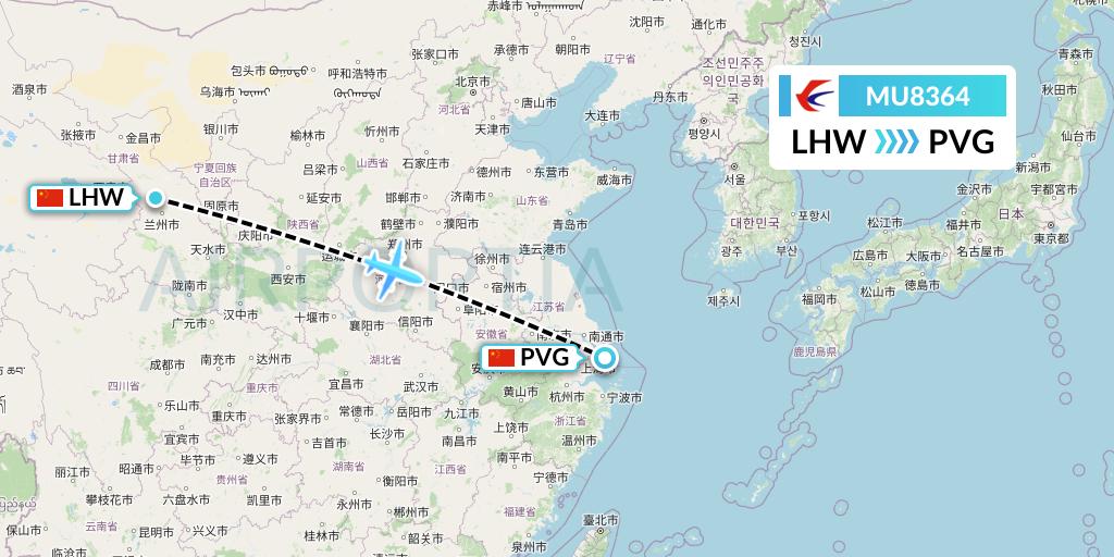 MU8364 China Eastern Airlines Flight Map: Lanzhou to Shanghai