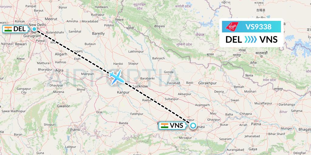 VS9338 Virgin Atlantic Airways Flight Map: Delhi to Varanasi
