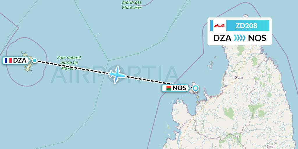 ZD208 EWA Air Flight Map: Dzaoudzi to Nosy Be