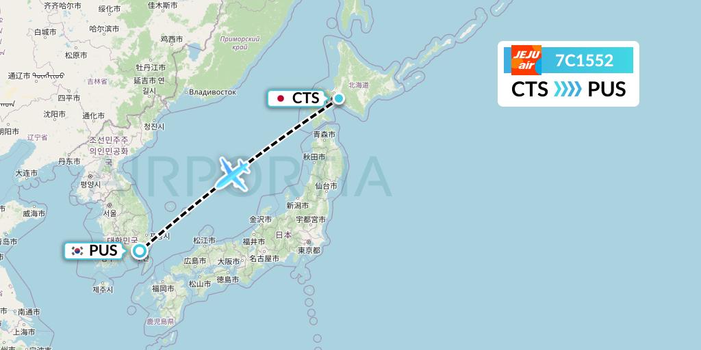 7C1552 Jeju Air Flight Map: Sapporo to Busan