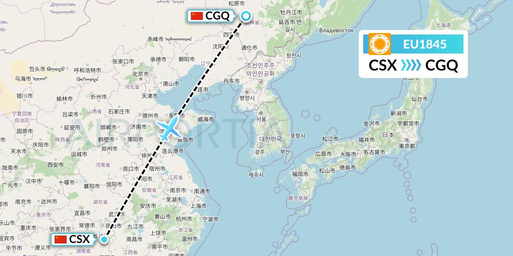 EU1845 Chengdu Airlines Flight Map: Changsha to Changchun