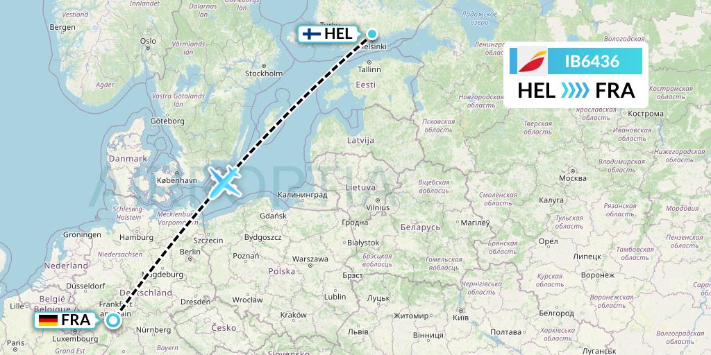 IB6436 Iberia Flight Map: Helsinki to Frankfurt
