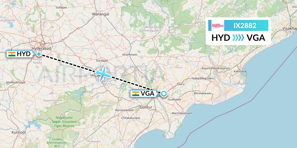 IX2882 Air India Express Flight Map: Hyderabad to Vijayawada