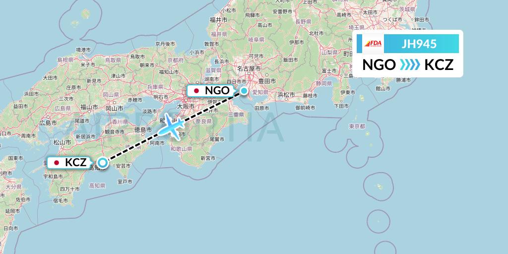 JH945 Fuji Dream Airlines Flight Map: Nagoya to Nankoku