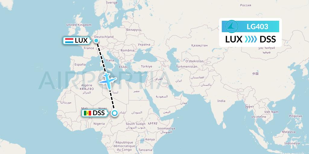 LG403 Luxair Flight Map: Luxembourg to Dakar