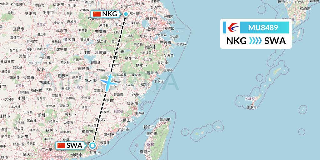 MU8489 China Eastern Airlines Flight Map: Nanjing to Jieyang