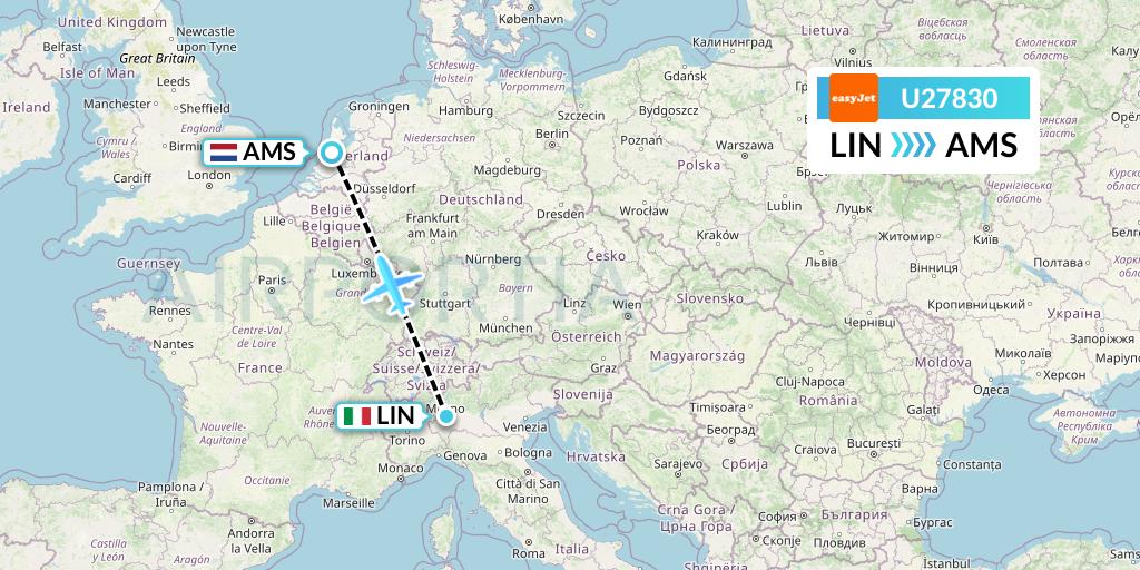 U27830 EasyJet Flight Map: Milan to Amsterdam
